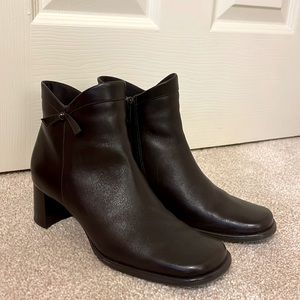 Dark Brown Square Nose Heeled Ankle Boots
